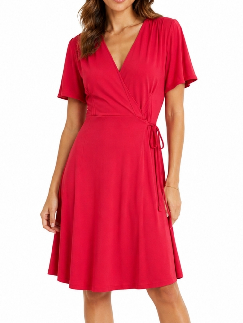 French Connection Red Wrap-Style Midi Dress NWT